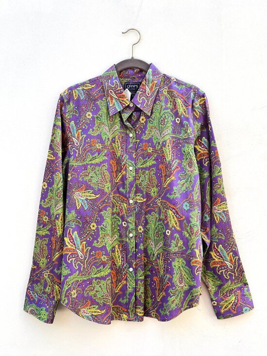 Chaps Tops - Chaps Ralph Lauren Women's Preppy Purple Paisley Cotton Button Down Shirt Large